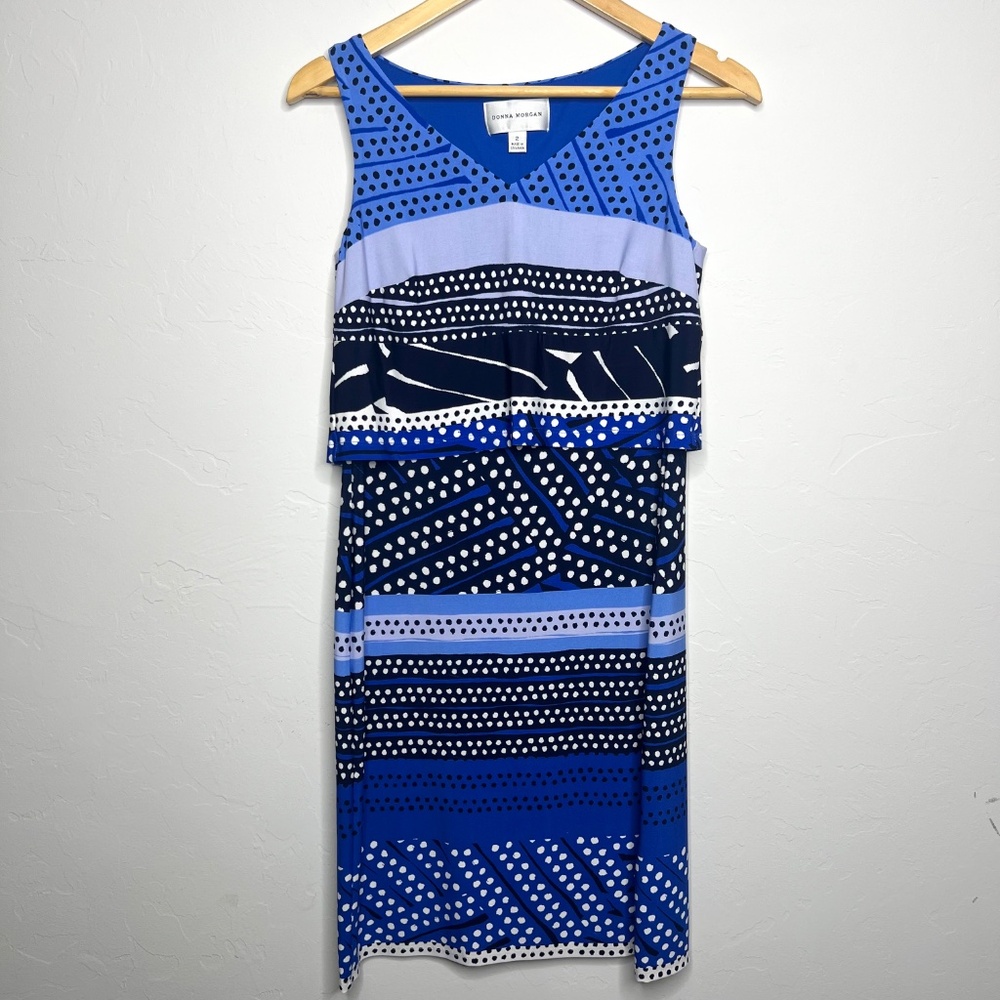 Donna Morgan dress blue and white geometric print
